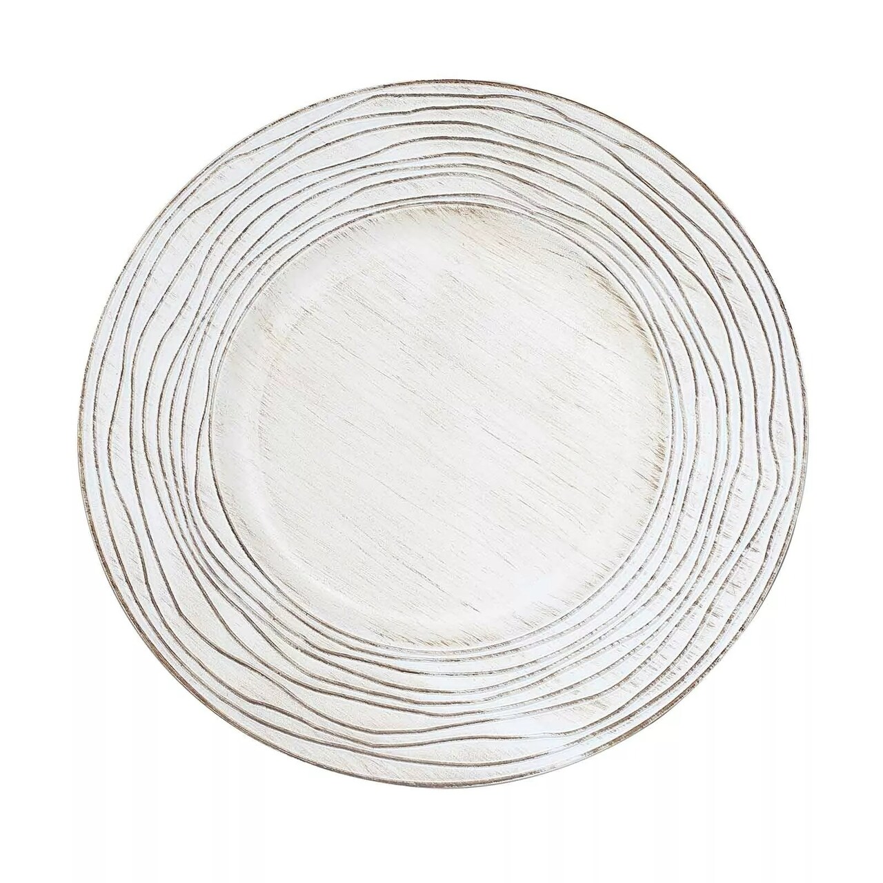 6 Round 13" White Rustic Wooden Plastic Charger Plates Rose Embossed Rim Party
